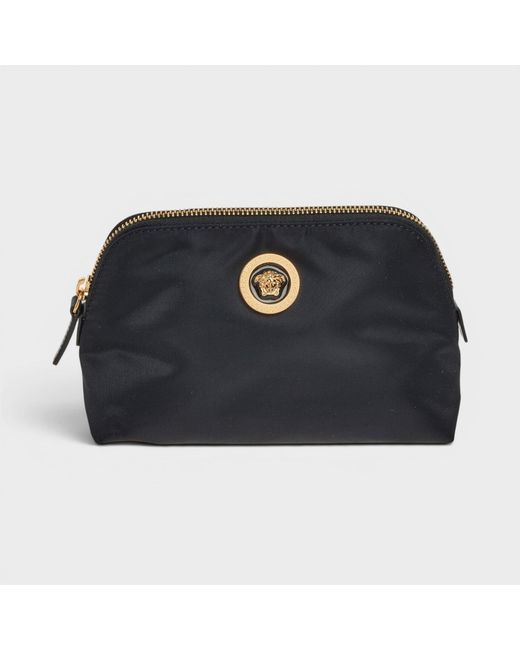Versace Black Medusa Logo Cosmetic Bag Faux Leather
