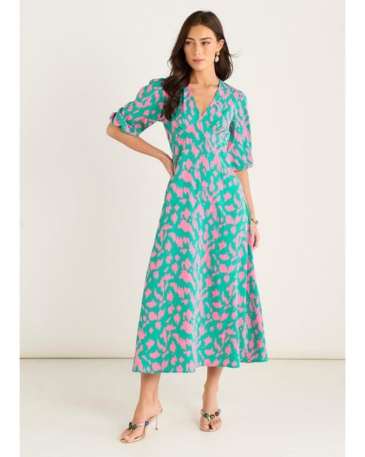 Gini London Blue Animal Print V Neck Shift Midi Dress