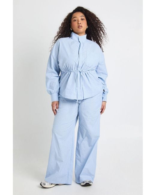 Boohoo Blue Plus Stripe Wide Leg Trouser