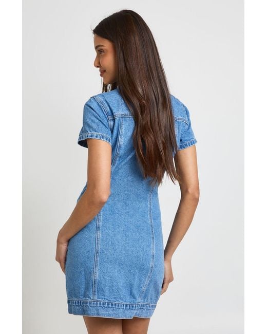 Boohoo Blue Western Denim Short Sleeve Mini Dress