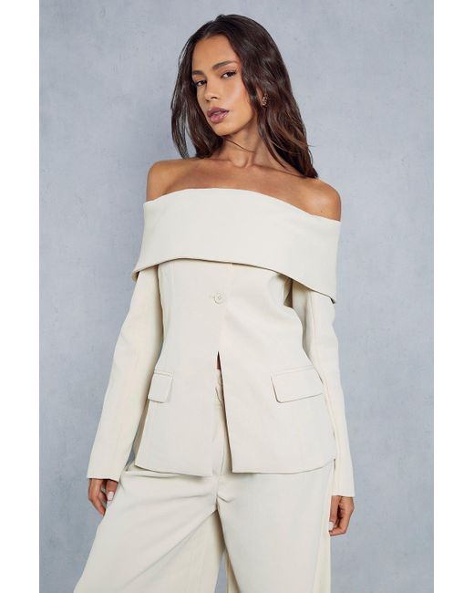 MissPap White Tailored Bardot Fitted Blazer Top