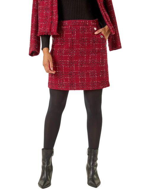 Roman Red Check Boucle A-Line Skirt