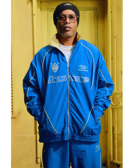 BoohooMAN Blue Oversized Funnel Neck Nylon Track Top for men