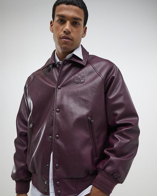River Island Purple Jacket Stud Pressed Faux Leather Pu for men
