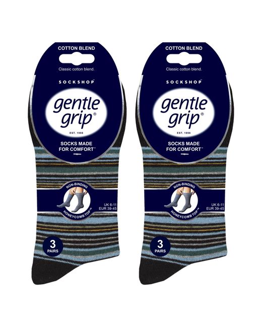 Gentle Grip Gray 6 Pack Non Elastic Square Patterned Cotton Socks For Poor Circulation for men