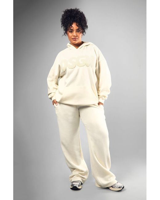 Boohoo Natural Plus Dsgn Toweling Applique Straight Leg Jogger