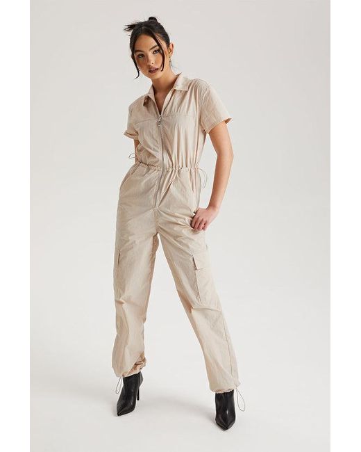 Urban Bliss Natural Daniel Parachute Zip Through Jumpsuit