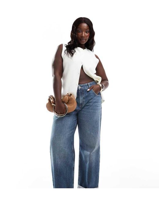 ASOS Blue Design Turn Up Hem Baggy Jeans