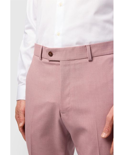 Antique Rogue Pink Flat Fronted Plain Slim Fit Suit Trousers for men