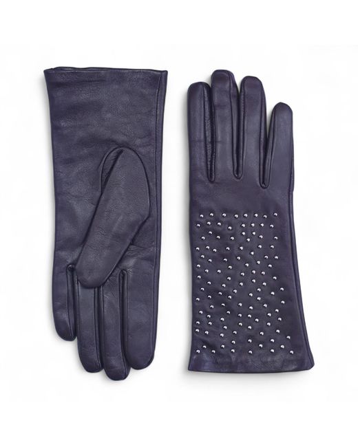 Infinity Leather Blue Italian Soft Wool Lining Winter Studded Design Driving Gloves