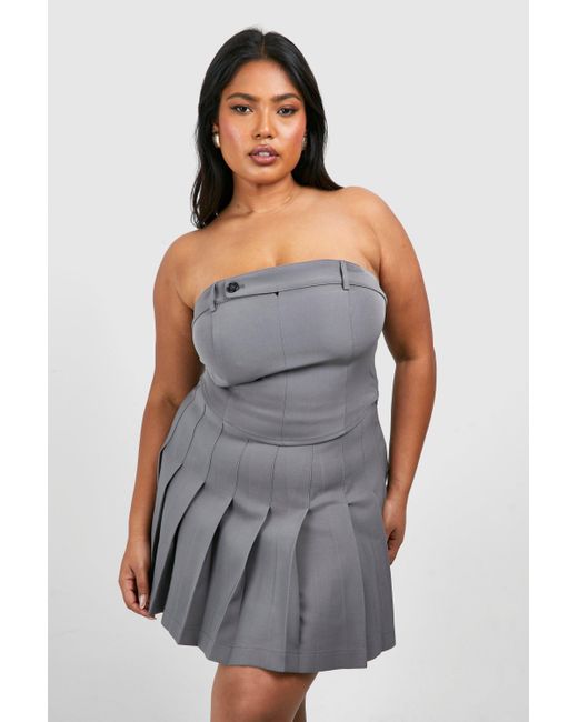 Boohoo Gray Plus Button Detail Tailored Corset Top
