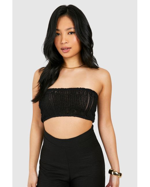 Boohoo Black Petite Textured Crinkle Bandeau Top