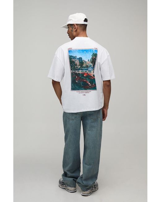 BoohooMAN Blue Oversized Monte Carlo Photographic Print T-Shirt Cotton for men