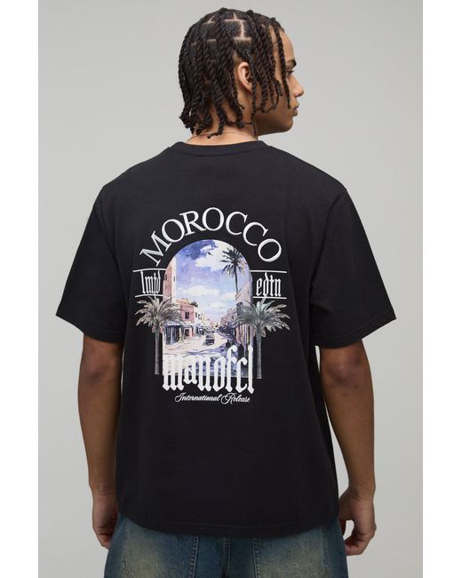 BoohooMAN Blue Regular Fit Morocco Location Embroidered T-Shirt for men