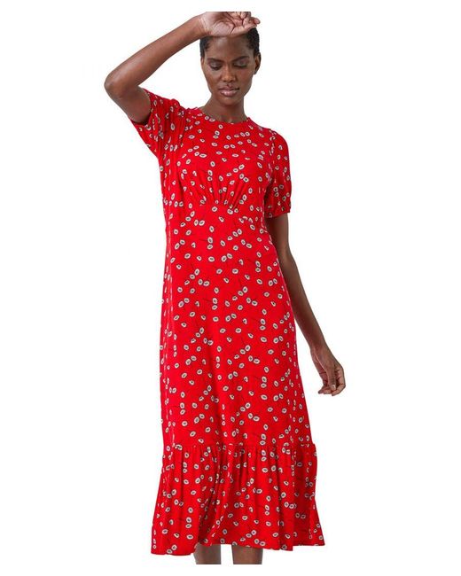 Roman Red Ditsy Floral Print Midi Dress