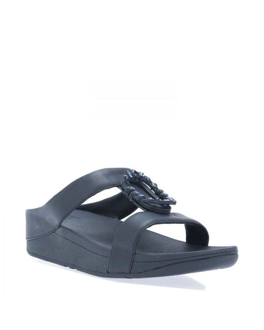 Fitflop Blue Womenss Fit Flop Lulu Crystal-Circlet H-Bar Slide Sandals