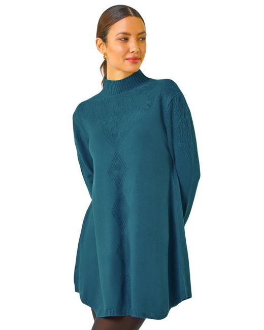 Roman Blue Embellished Stitch Knitted Dress
