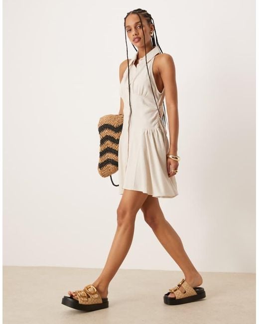ASOS Natural Sleeveless Shirt Mini Dress