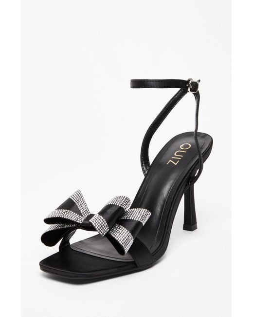 Quiz Black Diamante Bow Heels