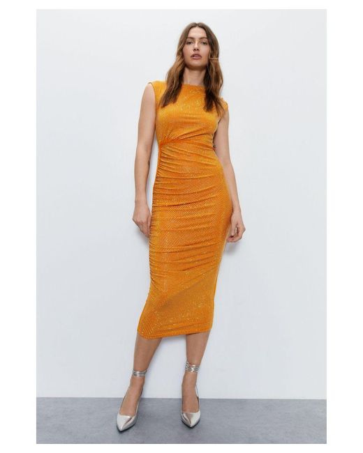 Warehouse Orange All Over Hotfix Detail Dress
