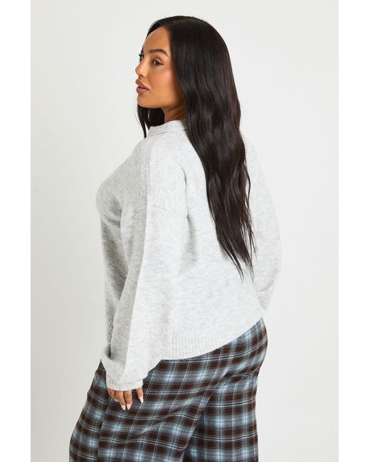 Boohoo White Plus Collared V Neck Knit Top