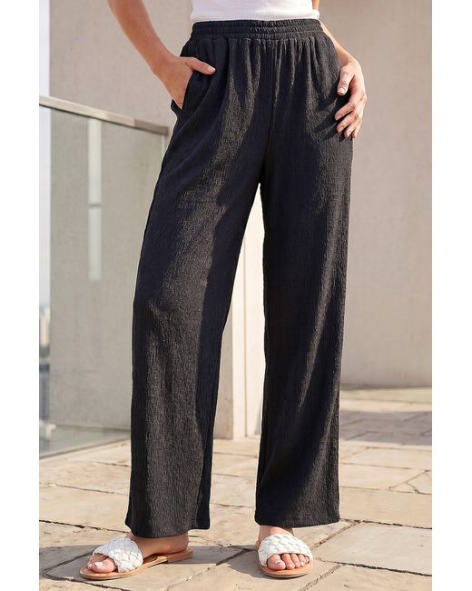 Roman Black Crinkle Textured Stretch Trouser