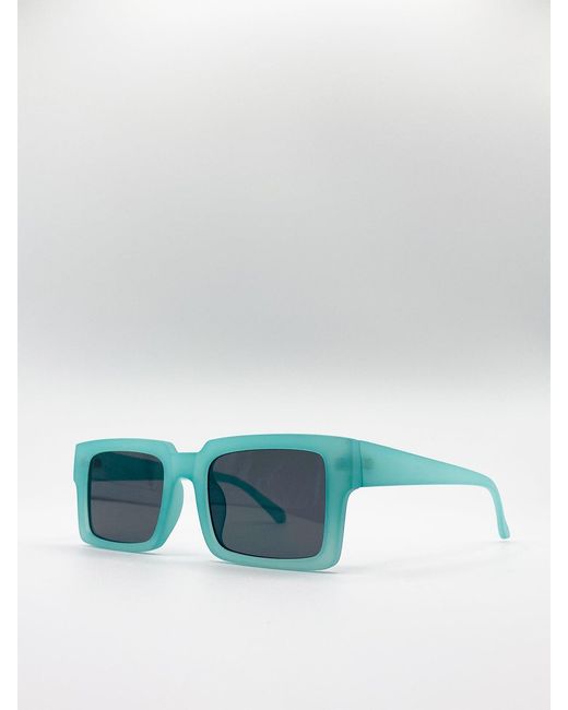 SVNX Blue Square Matte Crystal Frame Sunglasses