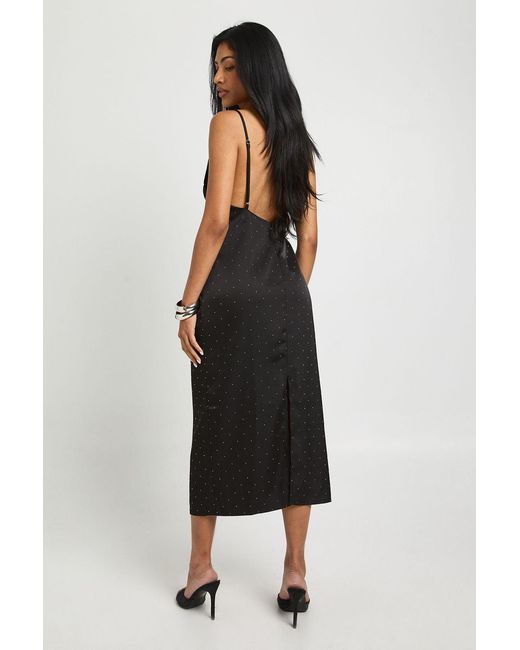 Boohoo Black Satin Diamante Midaxi Slip Dress
