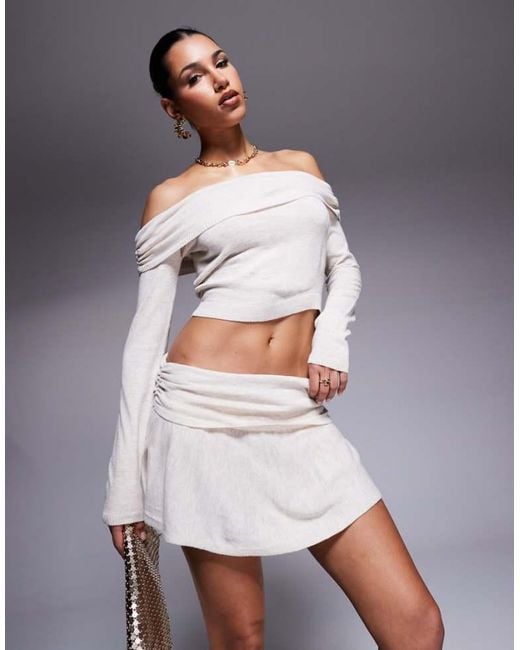 Missy Empire Gray Fine Knit Fold Over Low Waist Mini Skirt Co-Ord