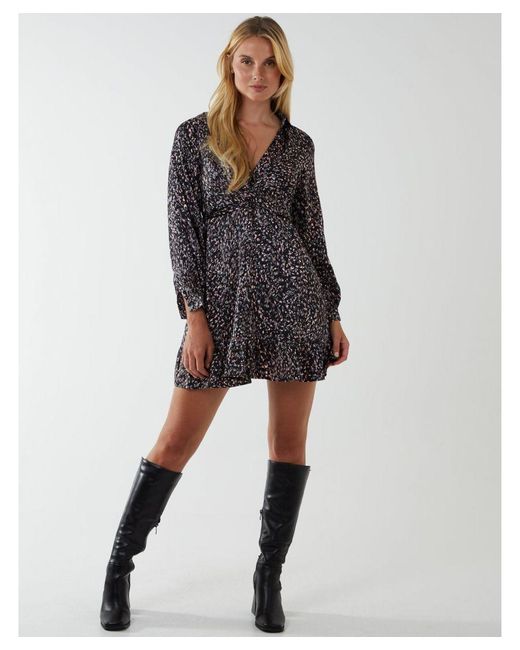 Blue Vanilla Black Wrap Bust Mini Shirt Dress