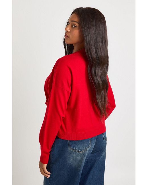 Boohoo Red Plus Rib Knit Button Cardigan