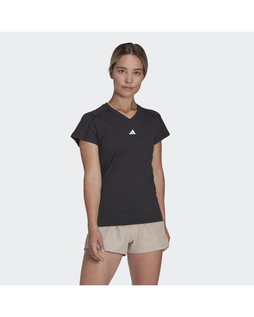 Adidas Originals Black Aeroready Train Essentials Minimal Branding V-Neck Tee