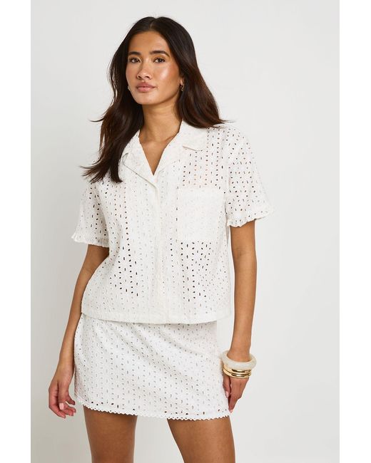 Boohoo White Broderie Boxy Short Sleeve Shirt