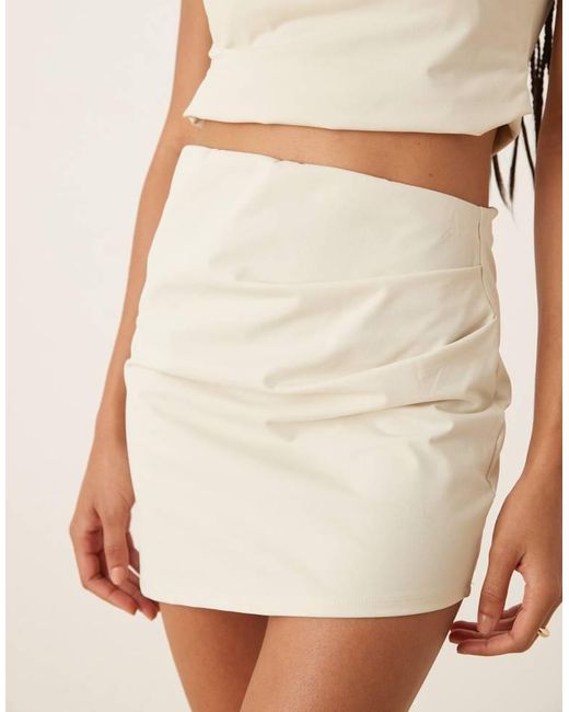 ASOS Natural Co-Ord Asymmetric Hem Mini Skirt With Pleat Detail