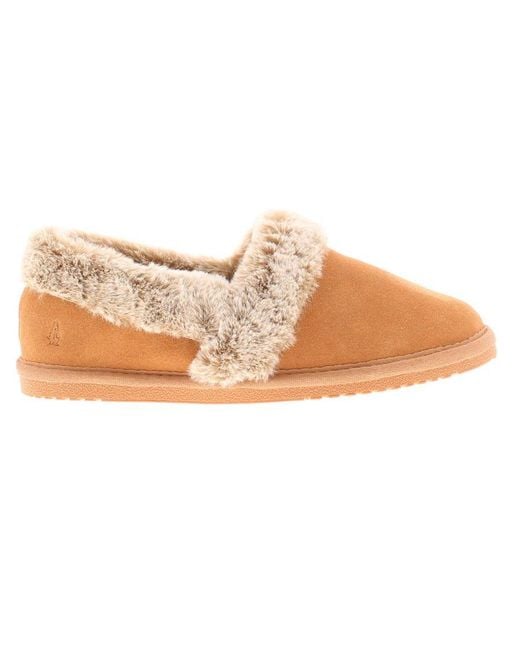 Hush Puppies Natural Slippers Full Fluffy Ariel Suede Leather