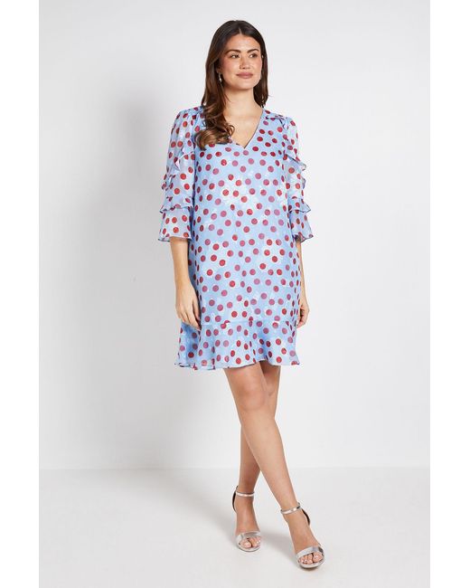 Wallis Blue Polka Dot Print Ruffle Shift Dress