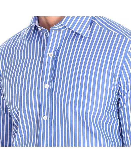 Café Coton Blue Fustet4 Long Sleeve Lapel Collar Button Closure Shirt for men
