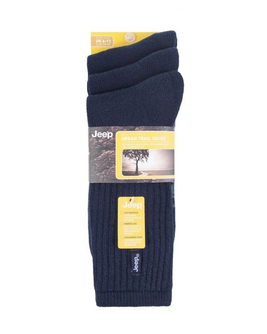 Jeep Blue 3 Pairs Vintage Cotton Cushioned Socks For Hiking Boots for men