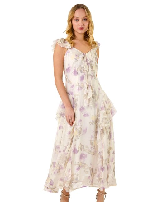 D.u.s.k Natural Floral Print Ruffle Maxi Dress