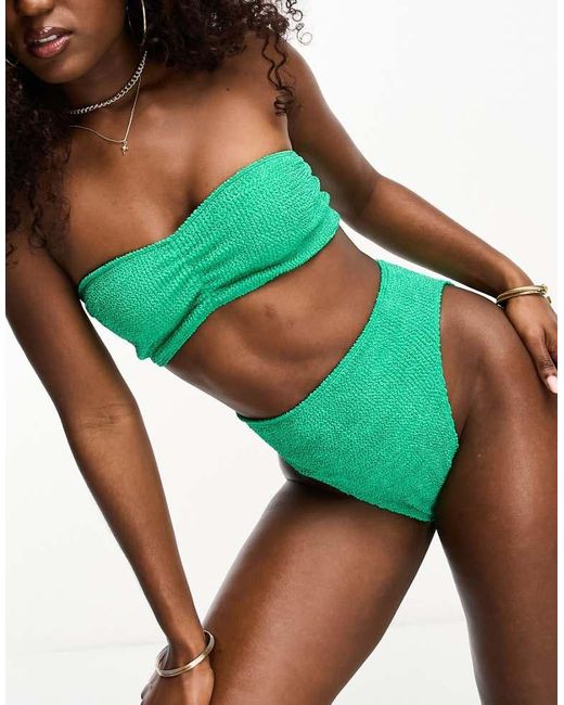 ASOS Green Mix And Match Crinkle High Leg Waist Bikini Bottom