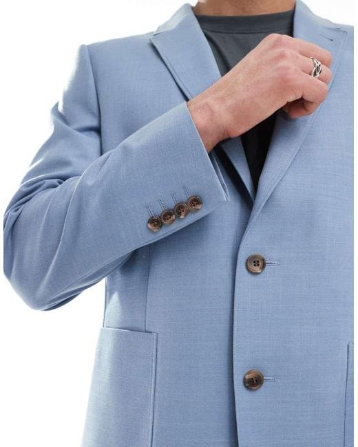 ASOS Blue Slim Cotton Blend Suit Jacket for men