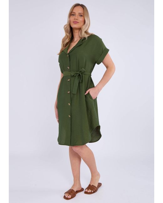 Gini London Green Khakifarbenes Utility-Hemdkleid Mit Gürtel Und Übergröße Aus Viskose