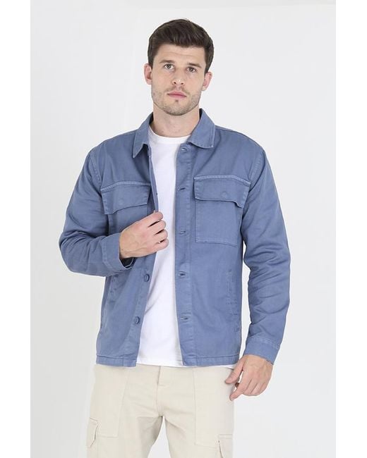 Brave Soul Blue 'Rio' Cotton Twill Shacket for men
