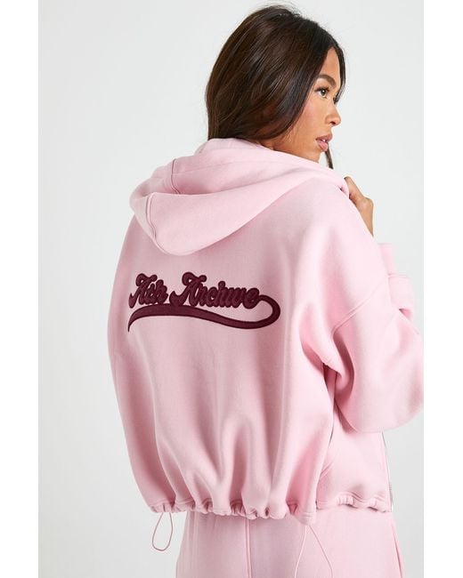 Boohoo Pink Ath Archive Self Fabric Applique Zip Through Hoodie