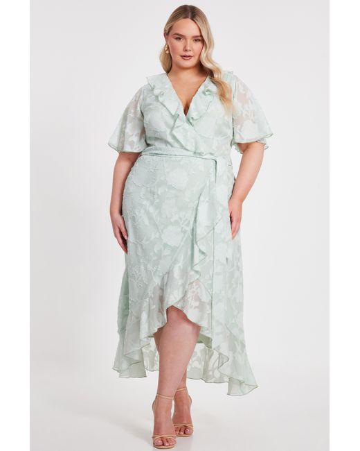 Quiz Curve Sage Jacquard Frill Midaxi Dress | Lyst UK