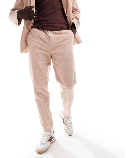 ASOS Natural Tapered With Linen Pull On Suit Trouser for men
