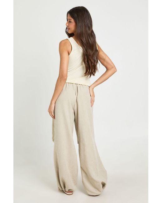Boohoo Natural Deep Waistband Elasticated Hem Trouser
