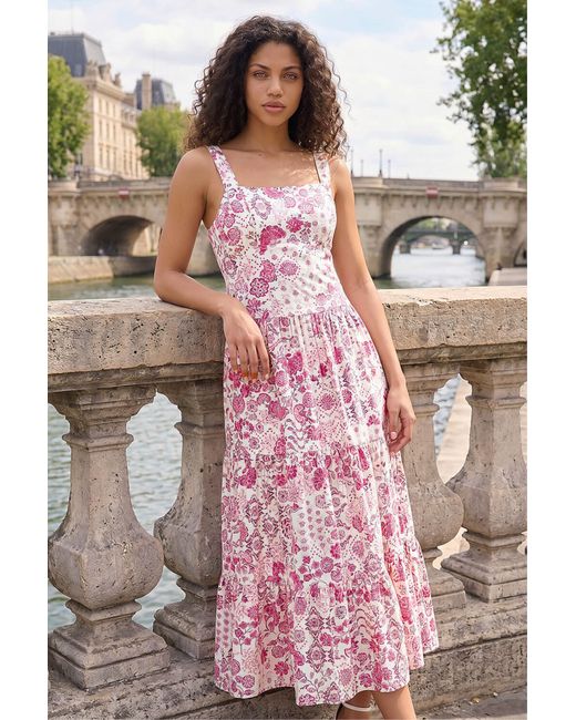 Roman Pink Petite Floral Seam Detail Midi Dress