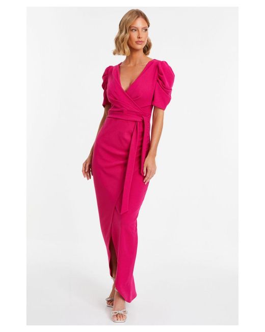 Quiz Pink Fuchsia Wrap Maxi Dress