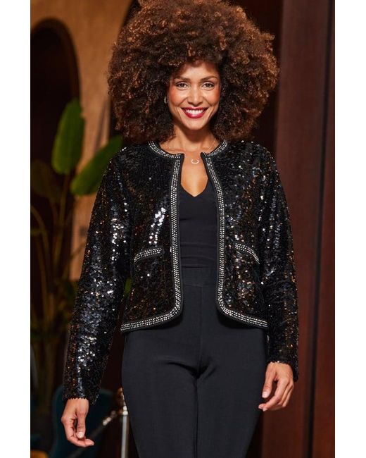 Sosandar Black Premium Sequin Contrast Trim Jacket